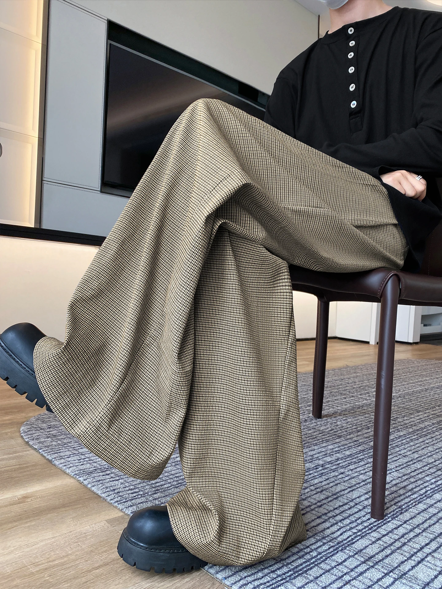 

Мужские осенние брюки Cleanfit с складками-«ножицами» и широкими штанинами для повседневной носки, смесь полиэстера и спандекса, устойчивые к сминанию