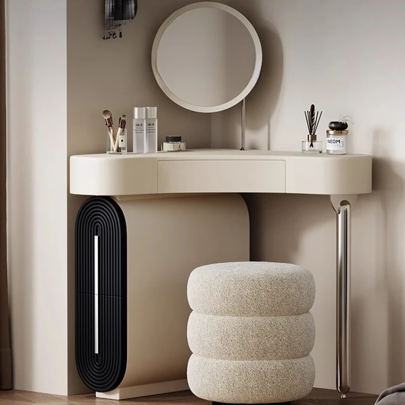Espejo Minimalista Estético con Almacenamiento, Tocador de Esquina para Mujer, Cómoda de Dormitorio, Escritorio de Maquillaje, Asiento, Toaletka, Muebles de Dormitorio