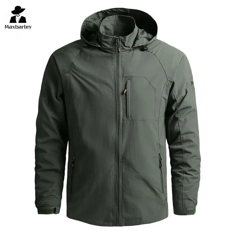 

M-5xl Men's Jackets Waterproof Work Hooded Jacket Windbreaker Outdoor Camping Sports Elastic Coat Male Clothing Thin Overcoat