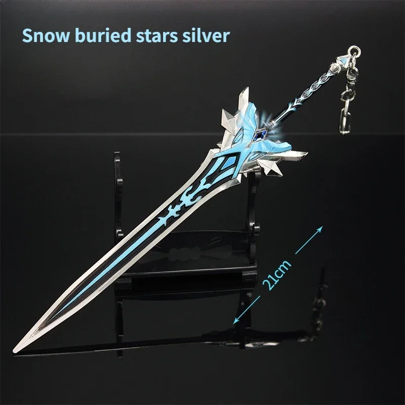 

Game Genshin Impact Sword Anime Surrounding 21cm Snow Buried Star Silver Inlaid Diamond Weapon Model Crafts Home Decoration Toys