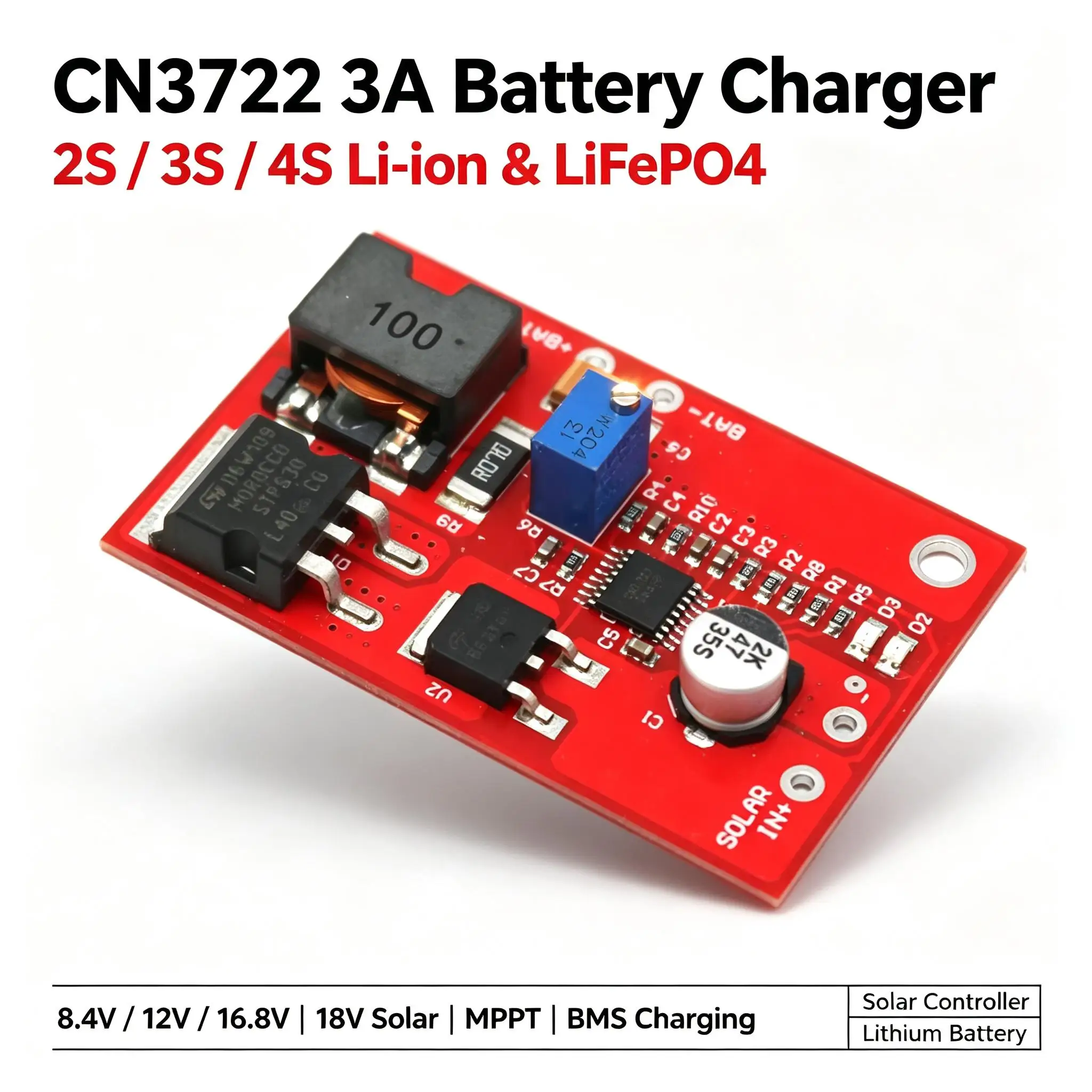 DYKB Lithium Battery Charger CN3722 3A 2S 3S 4S 8.4V 12V 16.8V Lifepo4 LiIon BMS Charging 18V MPPT Solar Panel Controller Module