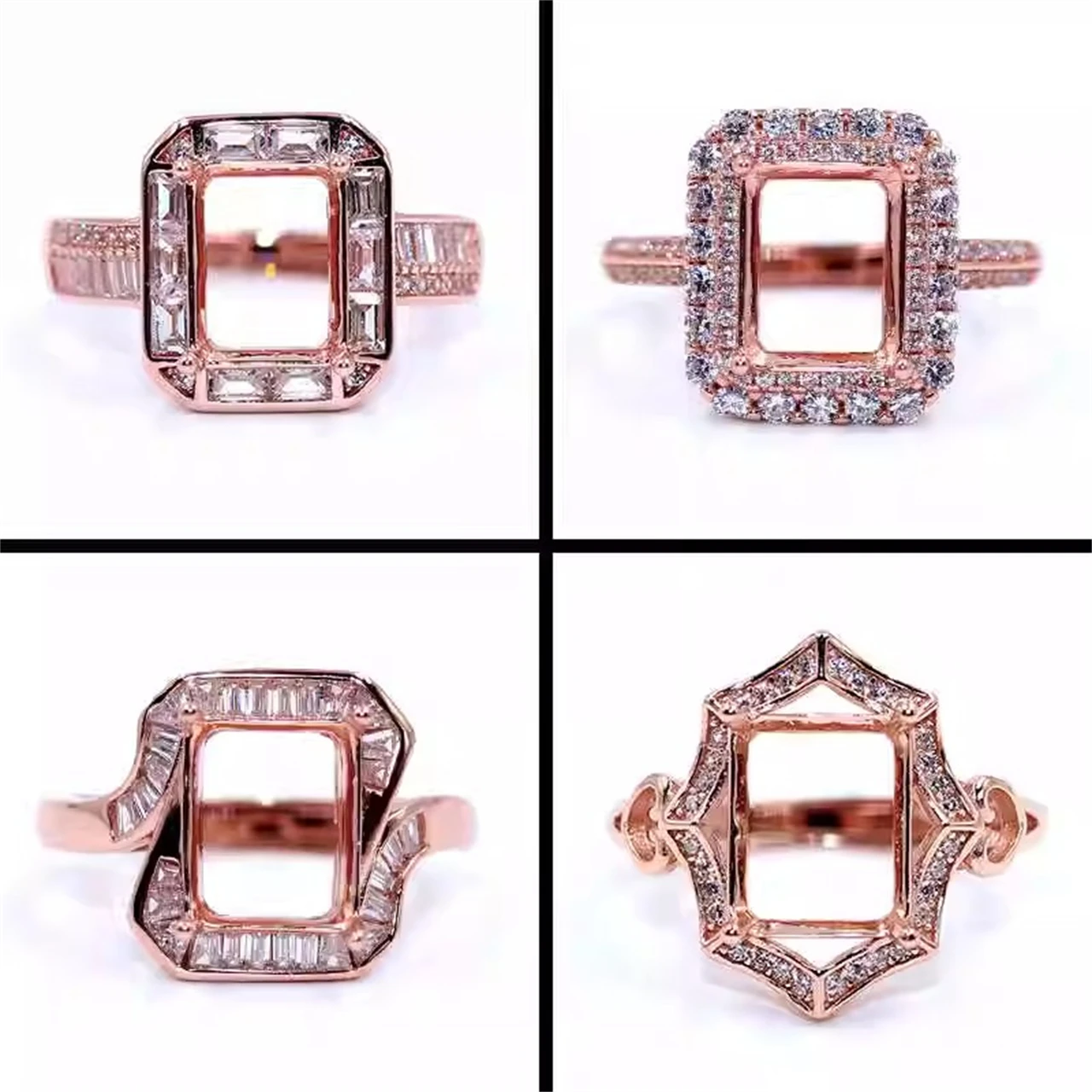 MeiBaPJ Inlay Rectangle 7*9/8*10mm Women's Ring Empty Full Diamond Support Holder Gifts Trend Luxury Charm Weddings Jewelry