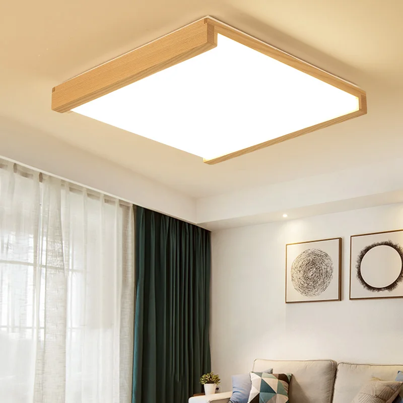 Lámpara de techo LED de madera para el hogar, luz nórdica cuadrada, creativa y moderna, accesorio de iluminación para sala de estar, dormitorio, estudio, decoración del hogar