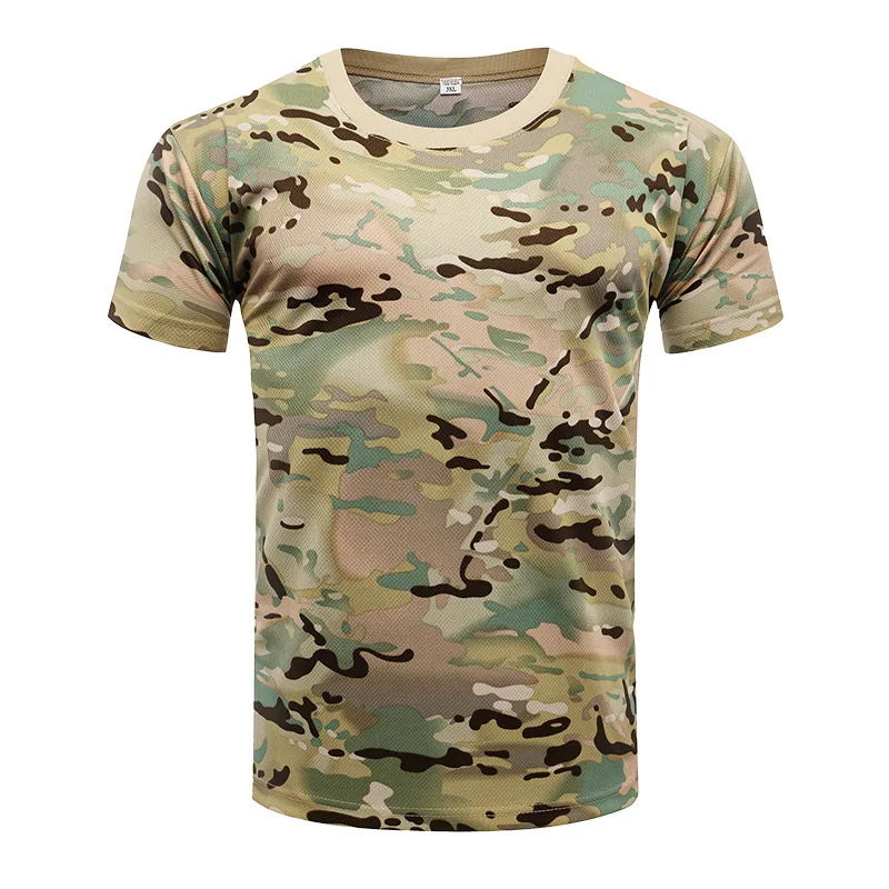 

Men's Camo Quick-Dry Mesh Tactical T-Shirt 2025 Summer Short Sleeve Moisture Wicking Outdoor Training Top Military Polyester Tee