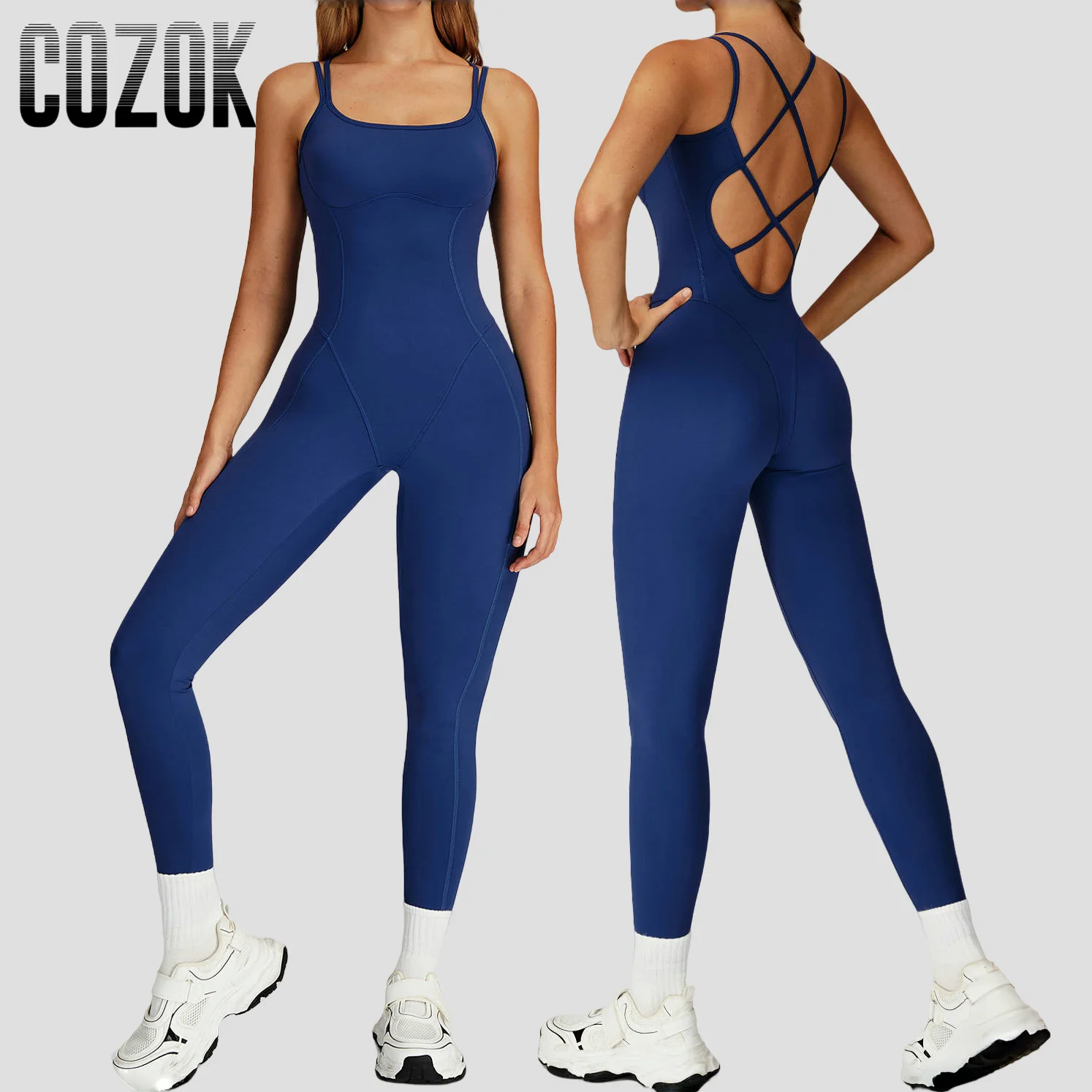 

Women's One-piece Sports Yoga Jumpsuit Sexy Cross Back Slim Fit Gym Outfit Tights Naked Feeling Hip Lift Running Fitness Clothes