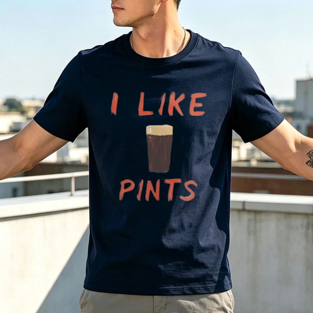 I Like Pints Beer Pun Coffee Lover Humor Text Minimalist Unisex Short Sleeve Crew Neck Fun Graphic Tee Bar Pub Lover Unisex Tops