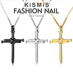 New Nail Cross Charm Pendant Necklace, Polished Stainless Steel Men's Fashion Jewelry for Men Women Boys Girls Christmas Gift