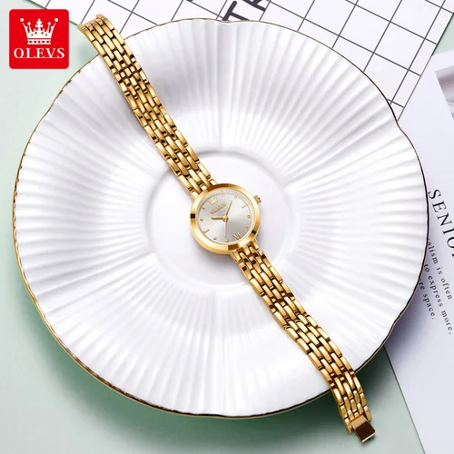 Imagen 2 del producto OLEVS, relojes de lujo de marca superior para mujer, elegante reloj dorado a la moda para mujer, reloj de pulsera de cuarzo Simple Original resistente al agua para mujer