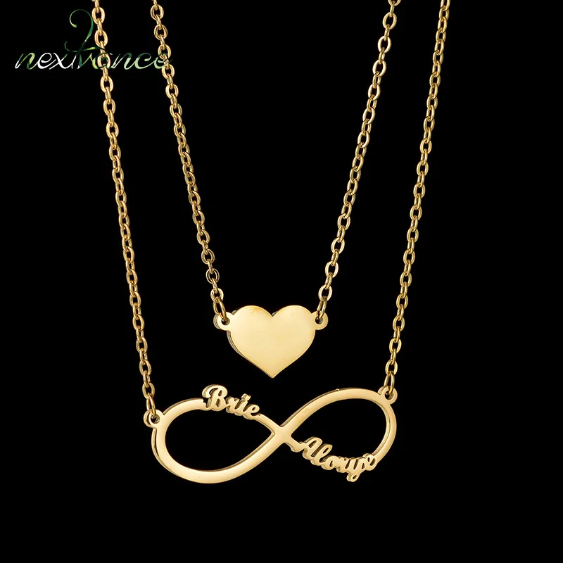 Nextvance Custom Name Necklace Infinite Double Layers Heart Personalized Stainless Steel Pendant For Women Birthday Jewelry Gift