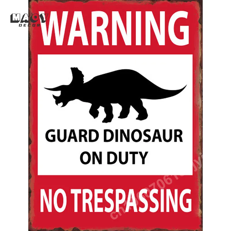 Beware of Dinosaurs Metal Tin Sign Funny Vintage Crocodile Plaque Wall Decor Garden Farm Outdoor House Decoration Caution Signs