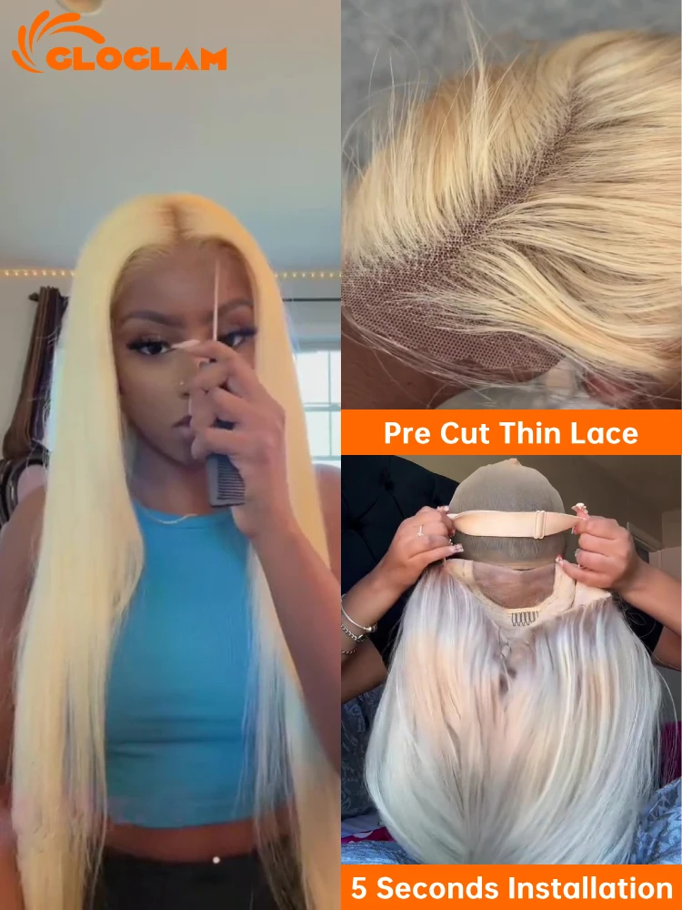 5x5 Glueless Wigs Ready To Wear Bone Straight Glueless Wig Human Hair Pre Plucked Honey Blonde 613 Transparent Lace Closure Wig