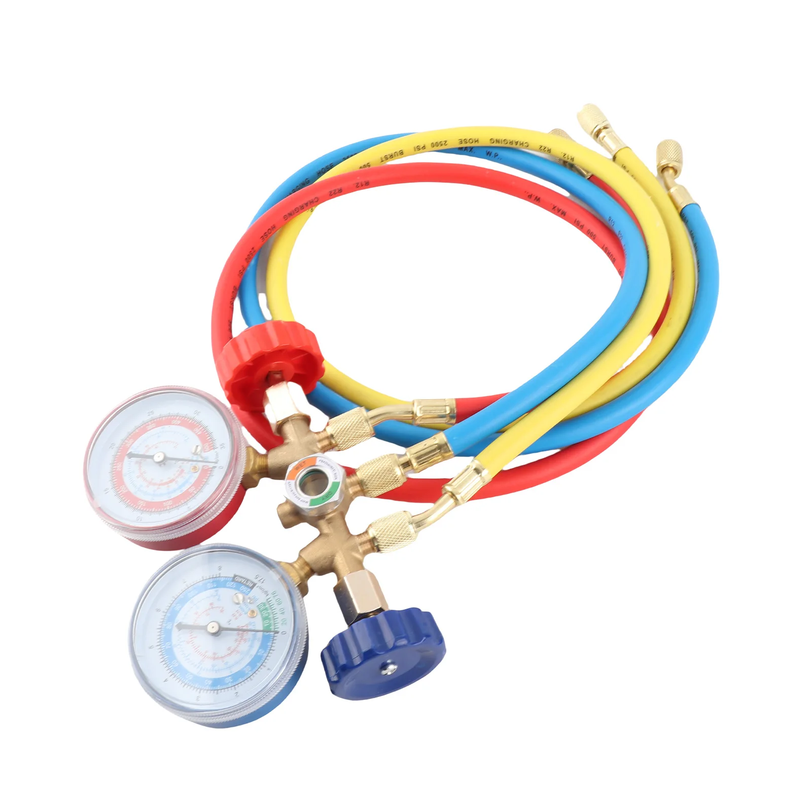 冷媒マニホールドゲージ エアコン冷媒充電ホース ゲージ付き R12 R22 R404A R134A用