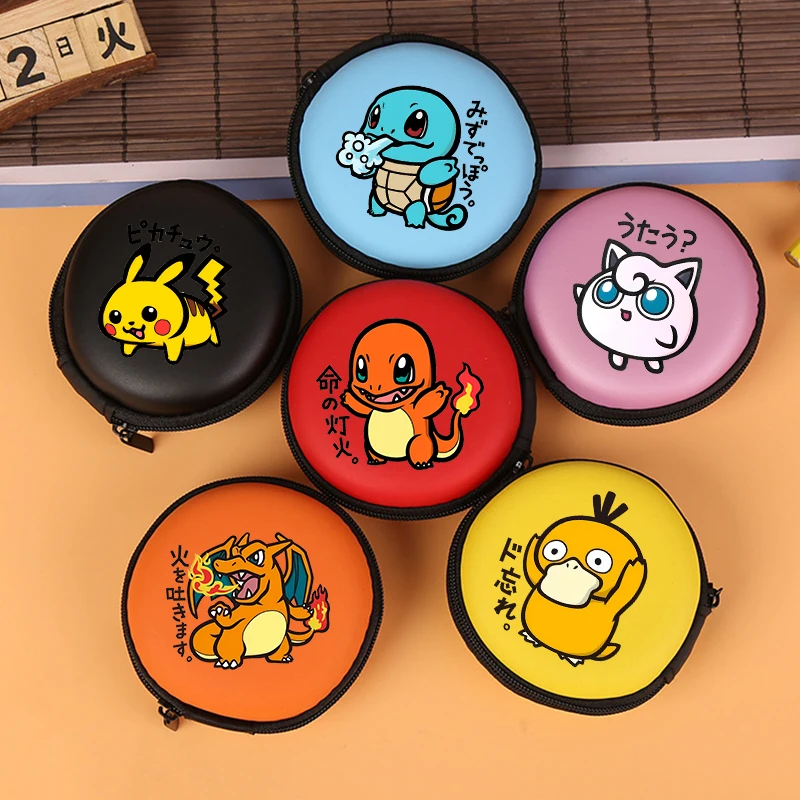 

Pokemons Data Cable Storage Bags Cartoon Anime Circular U Disk Bluetooth Earphone Storage Case Mini Wallet Party Birthday Gifts