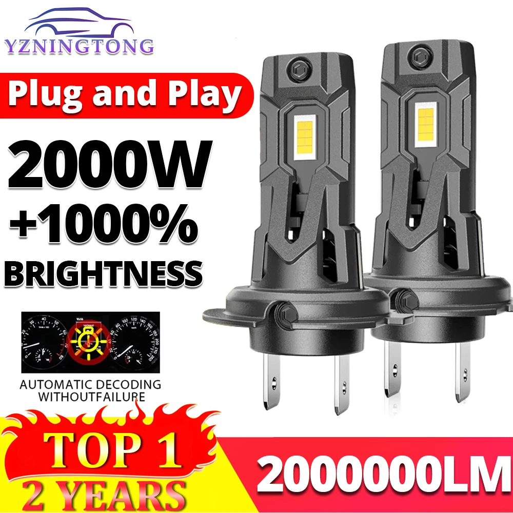 

H7 Led Lights for Car Headlight Bulbs Canbus 2000W H4 LED H1 H8 H11 Fog Lamp CSP Wireless Auto Headlamp with Fan Light Plug&Play