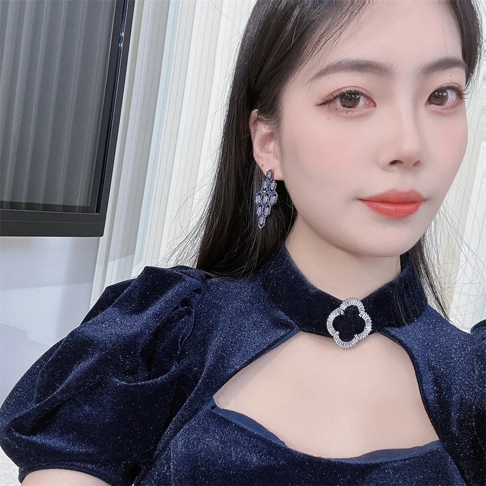 

Fashion New Trendy Pendant Earrings Full Micro Elegant Shiny Cubic Zirconia for Women Bridal Wedding Party Jewelry