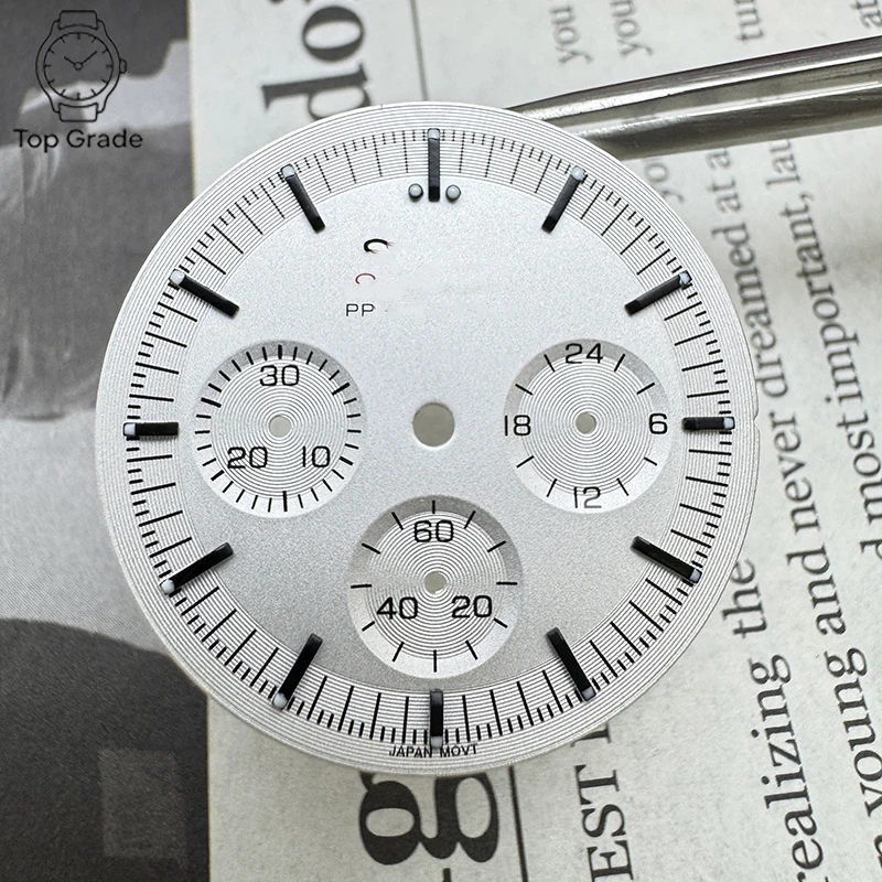 TG 32.5mm VK63 S logo Speed Matte White Dial Green Luminous for VK63 Movement High-Quality Watch Modification Accessories - view 3