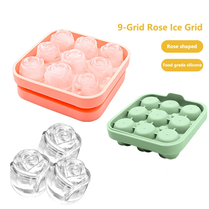 

9 Grids Rose Shaped Silicone Ice Cube Tray Ice Molds Making For the freezer Novelty Drink Tray For Chilled Cocktails Juice Drink