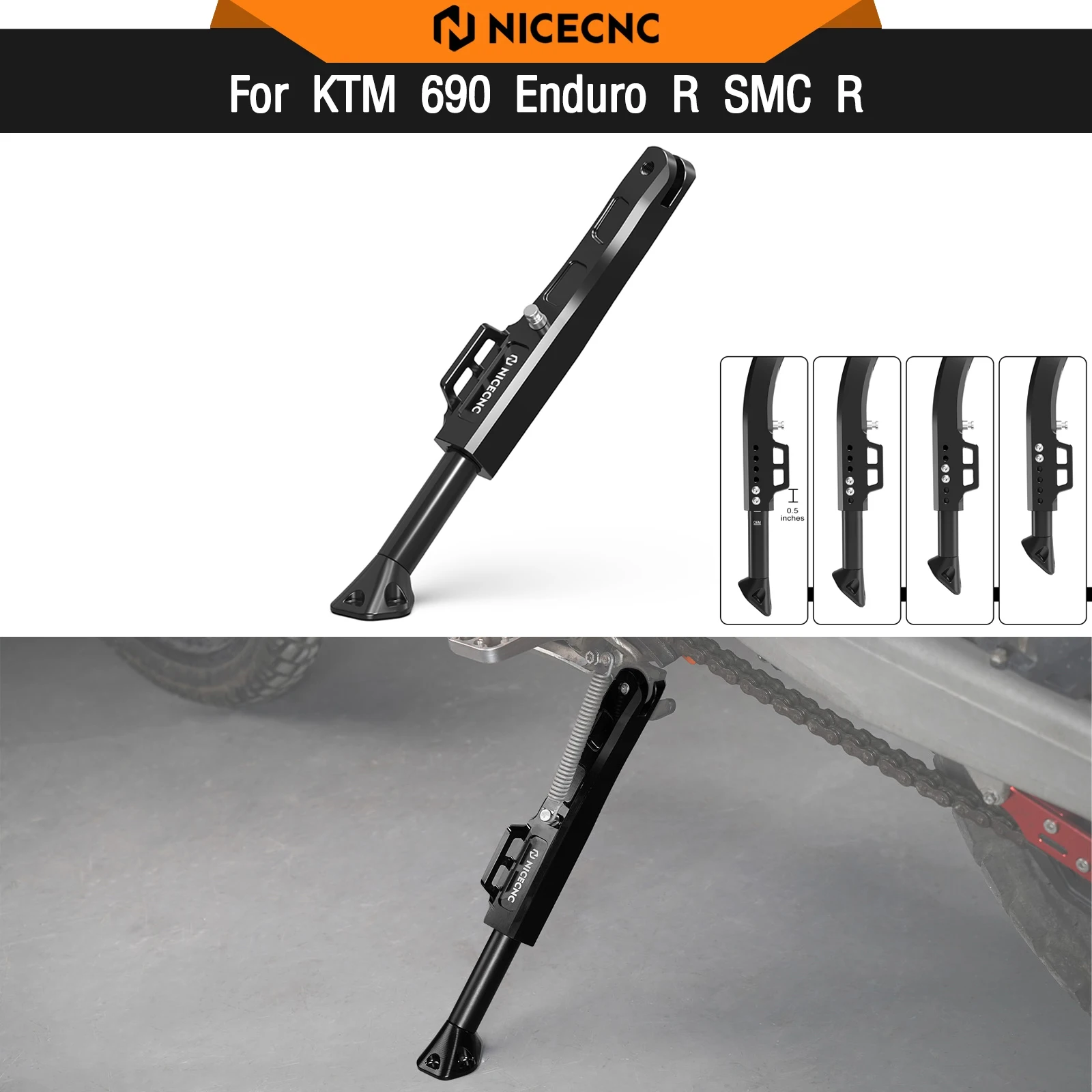 Regulowana stopka boczna do KTM 690 Enduro/R SMC/R 2008-2024, pasuje również do Husqvarna 701 Enduro/Supermoto i GasGas 700 ES/SM