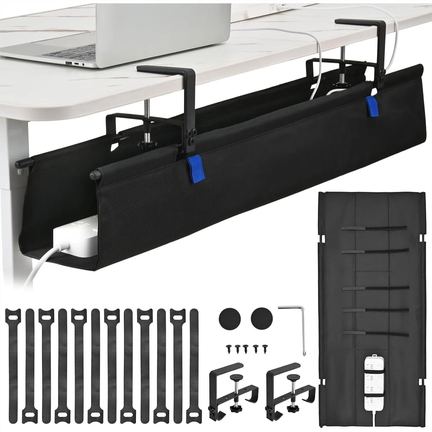 

36" Under Desk Cable Management Tray with Clamp and Screw Mount for Office and Home