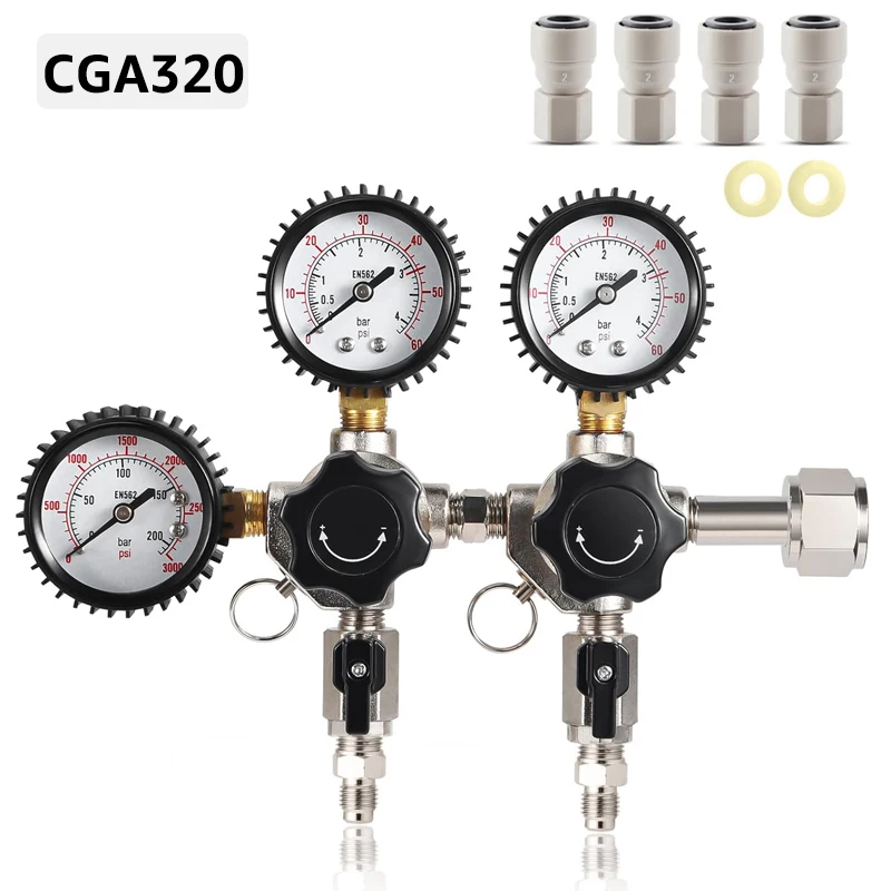 ELECQUEEN Kegerator Co2-regelaar met dubbele drukregio, W21.8 / CGA320 inlaten Homebrew biervat koolzuurhoudend systeem, frisdrankwater