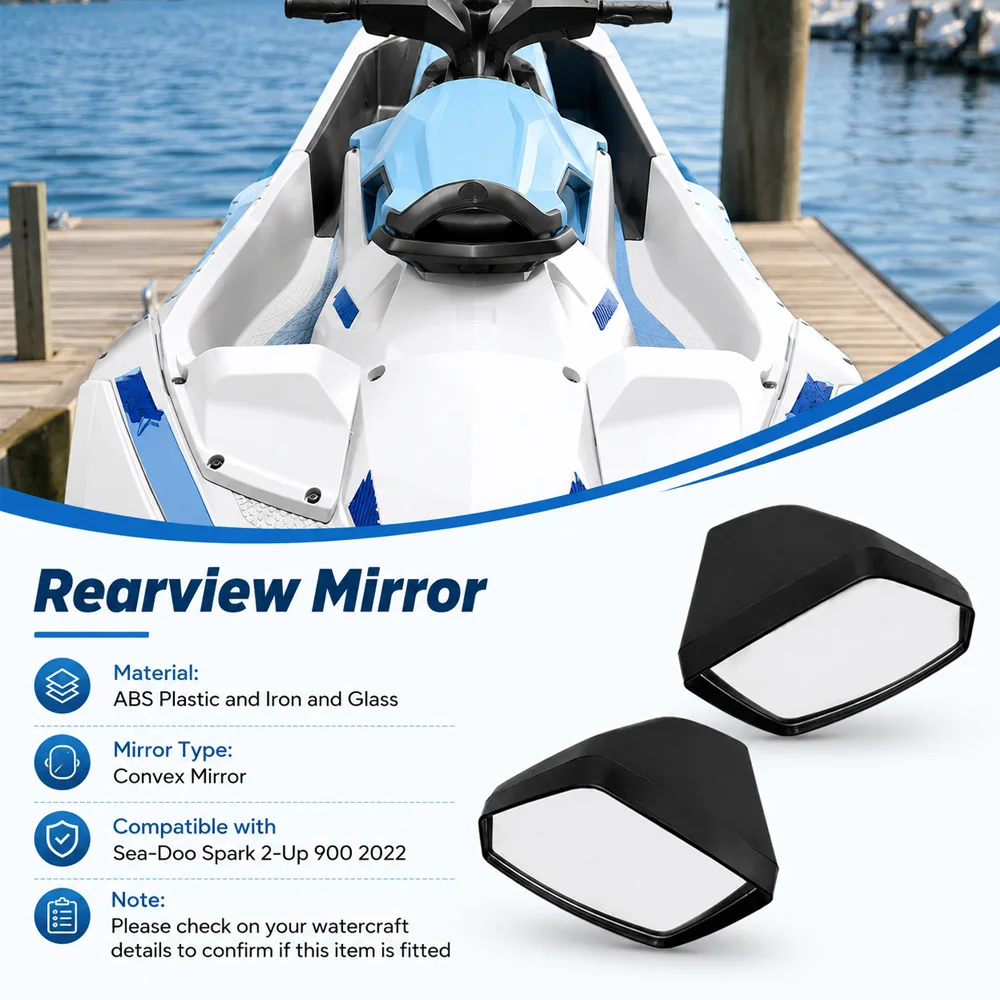 2pcs Motorboat Convex rearview mirror ABS Plastic Material For Sea-Doo Spark 2-Up 900 2022 Left and Right Durable accessories