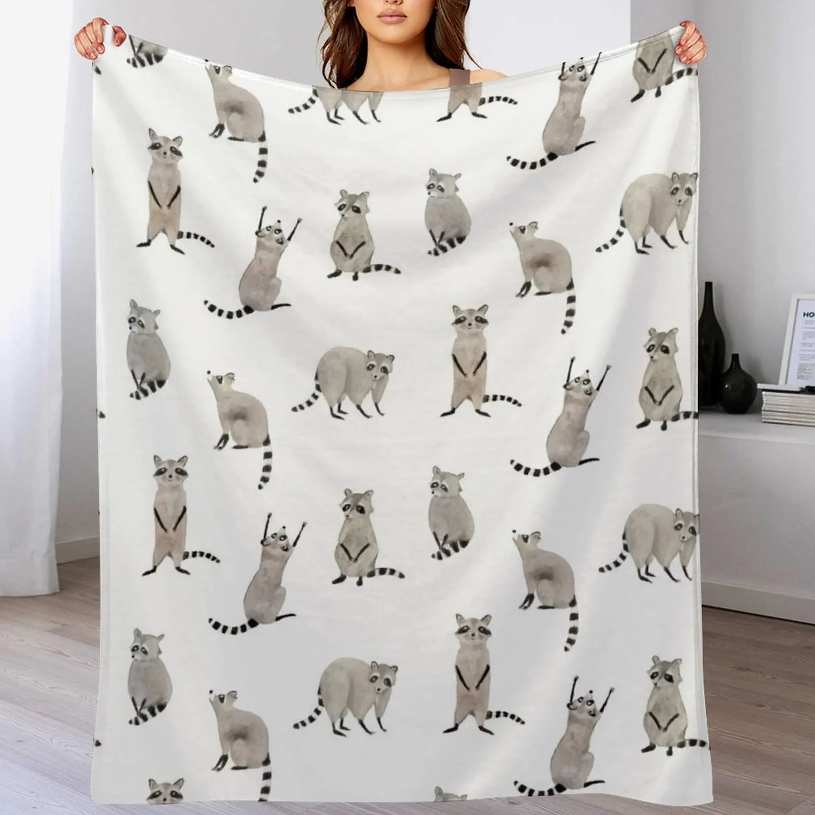 

Raccoon pattern Throw Blanket Soft Sherpa Fleece Warm Blanket for Winter