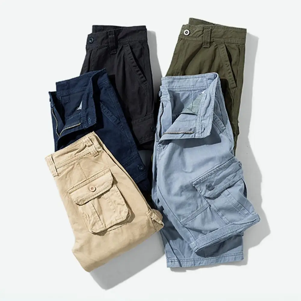 Men Versatile Sports Shorts Cargo Shorts with Pockets Soft Breathable Solid Color Sports Shorts Outdoor Casual Cargo Trousers