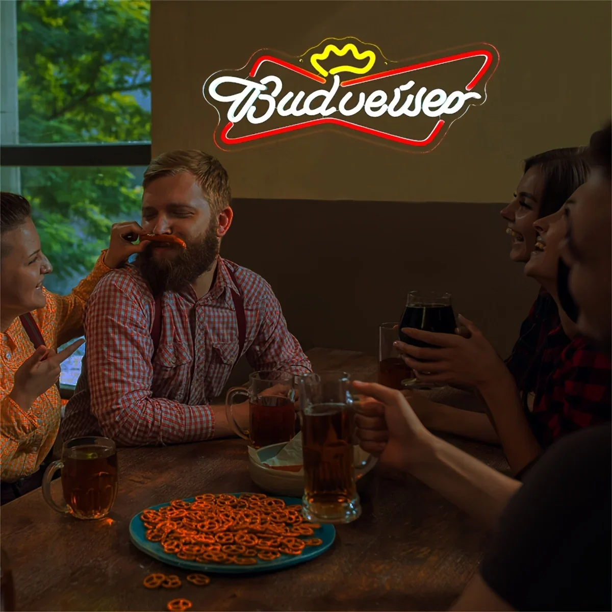 Budweiser Neon Sign - Colorful LED Lighting, Wall Mountable,Perfect for Beer Party, Festival, Birthday, and Home Decor Ambiance
