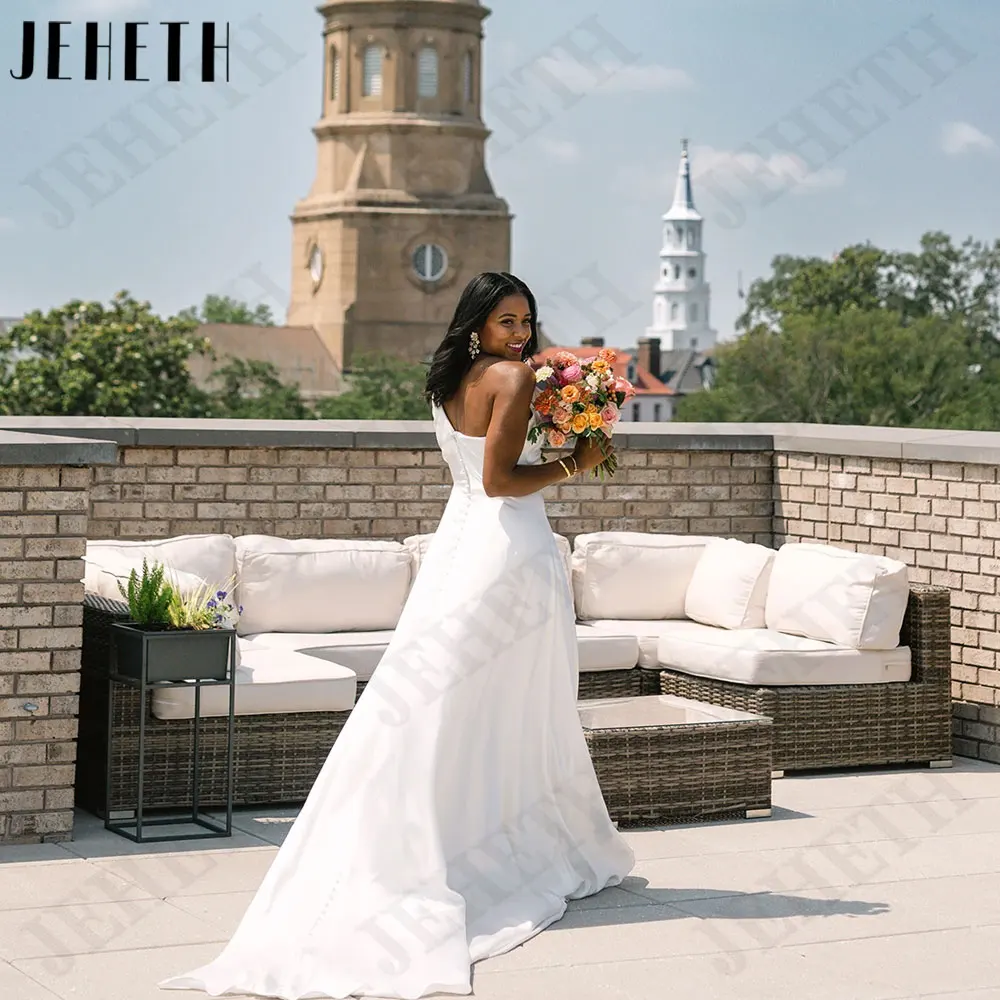 JEHETH One Shoulder A-Line Satin Bride Gown Sleeveless Backless Wedding Dresses Back Buttons فستان حفلات الزفاف Custom Made 2024