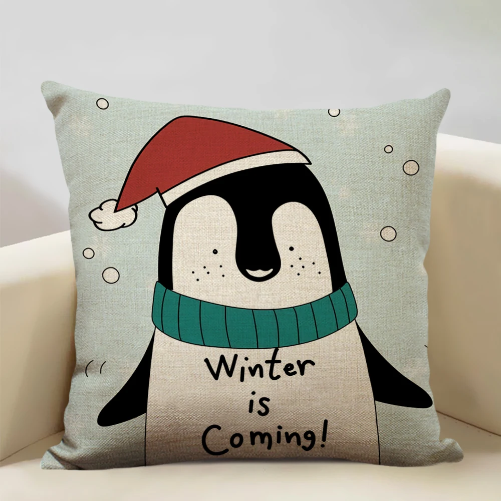 Cartoon Design Lovely Penguin Cushion Cover Sofa Linen Pillow Case Living Room Bedroom Children's Room Decoration 45x45cm