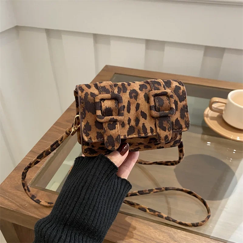 Retro Versatile Leopard Print Mini Small Square Bag Crossbody Red Packet