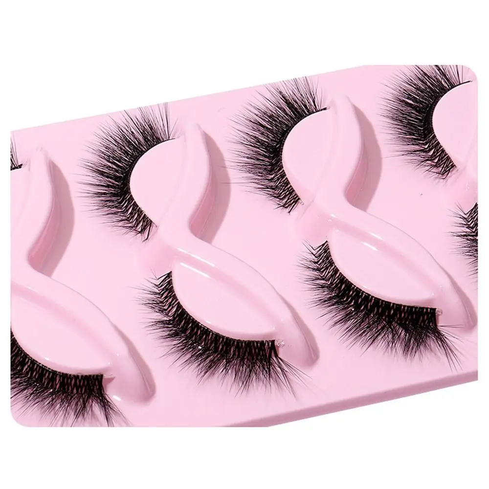 5 Pair 3D L Curl False Eyelashes Full Strip Oblique Cat Eye Fake Lashes Clear Stem Eye Tail Lengthening Faux Mink Lashes Women