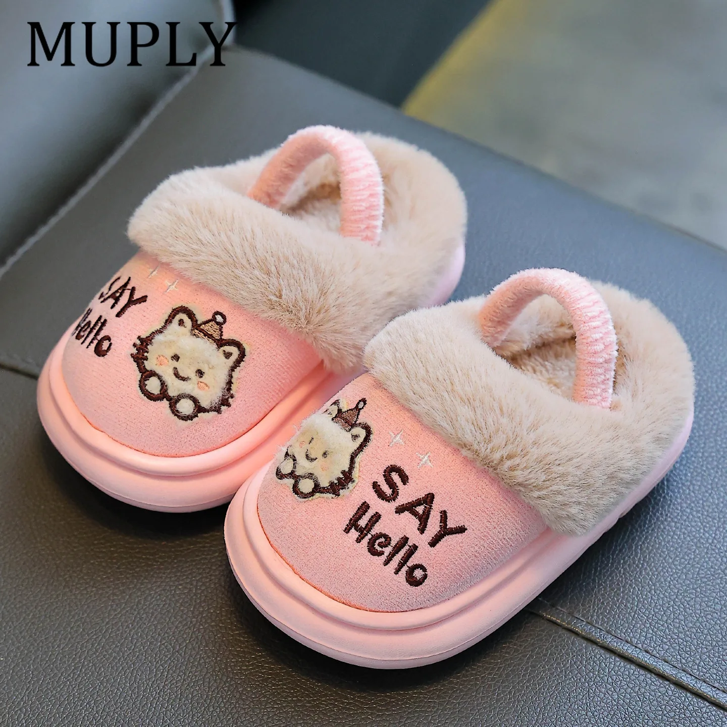 Children Warm Plush Home Slippers Soft Thick Bottom Cartoon Bear Furry Indoor Slippers Girls Boys Fluffy Fur Cute Indoor Shoes