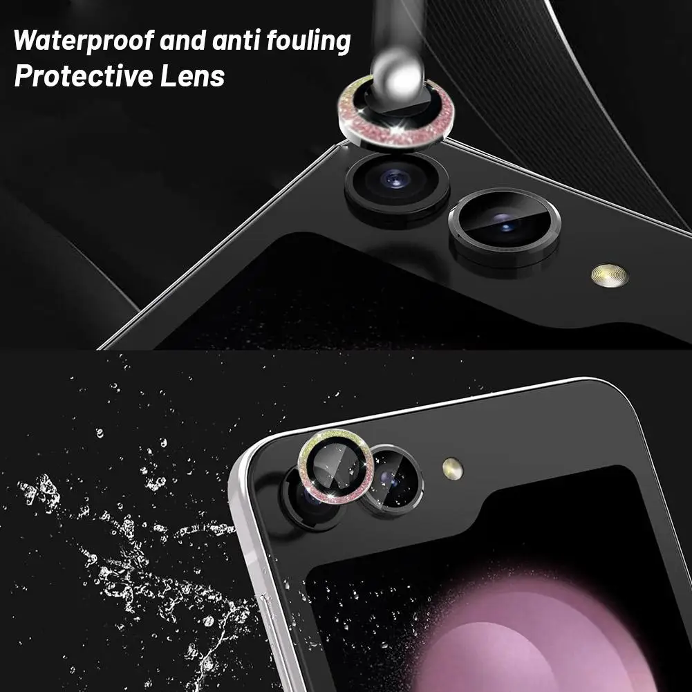 สำหรับ Samsung Galaxy Z flip 6 Bling กล้องโลหะผสมเพชรปกป้อง HD กระจกกลิตเตอร์แหวนโลหะวงแหวนบอกตำแหน่ง