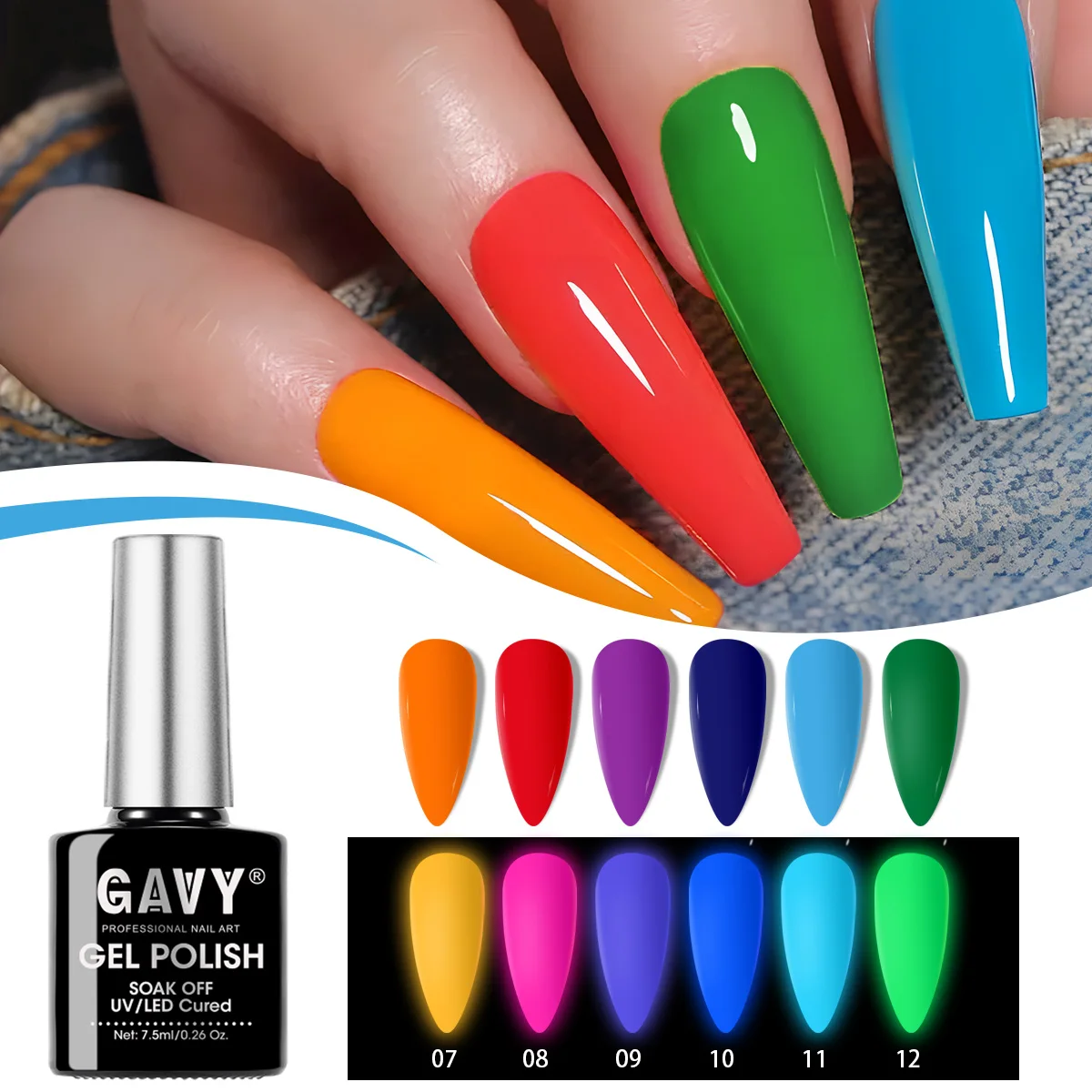 

6PCS Glow in The Dark Neon Gel Nail Polish Set, Luminous Bright Rainbow Colors UV Gel Polish, Soak Off UV/LED Cured Nail Kit
