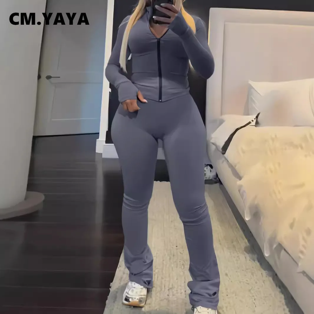 CM.YAYA اللياقة البدنية المرأة مجموعة كم كامل سترة و بنطال رياضي دعوى 2024 الخريف الشتاء نشط اثنين 2 قطعة مجموعات وتتسابق رياضية