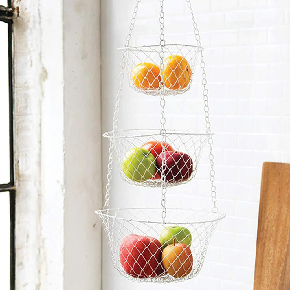 

Hanging Fruit Basket European Iron Wire Fruit Basket Silver 3 Tier Kitchen Storage Vegetables Decor Baskets For Home Ganizings