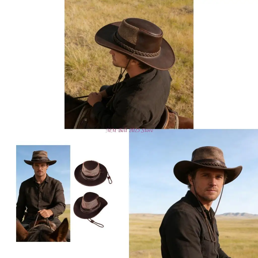 49ME Fashionable Cowboy Hats Breathable and Adjustable Costume Hat Perfect for Camping Music Festivals and Everyday Adventures