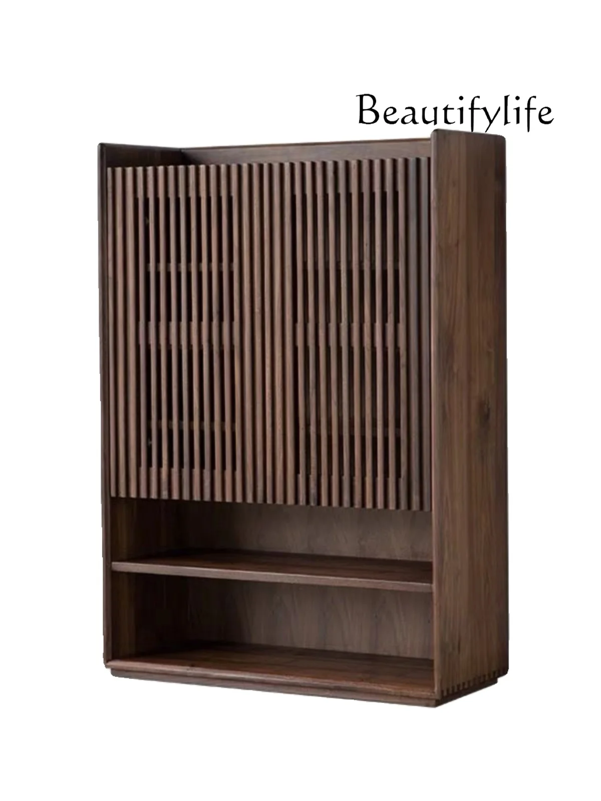 

North American black walnut grille wall shoe cabinet partition porch cabinet adjustable double door storage cabinet