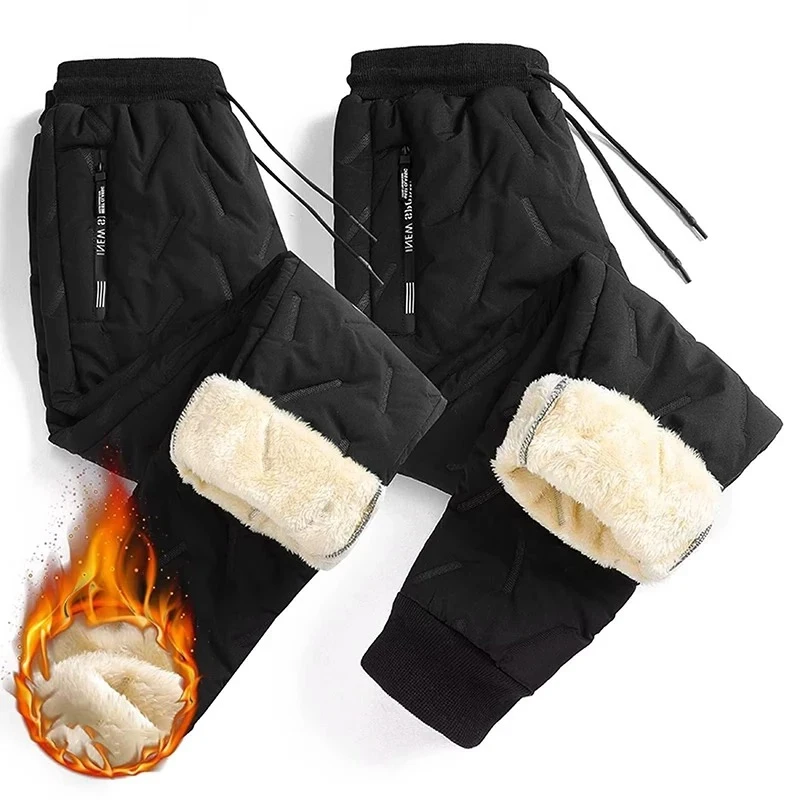 

Men Winter Warm Cold Protection Suit Pants Male Fleece Lined Thickened Blazer Pants Slim Fit Fleece Trousers