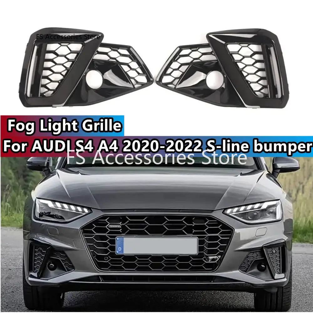 

Gloss Black Front Bumper Fog Light Grille Cover For Audi S4 A4 A4L S-Line 2020 2021 2022 8WD807681M 8WD807682M Front Light Cover