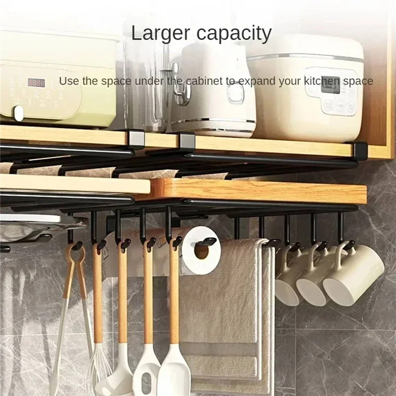 HLZS-شماعة المناشف الورقية مع السنانير المطبخ معلقة المنظم رف تحت خزانة قطع المجلس غطاء قدر حامل تخزين الرف