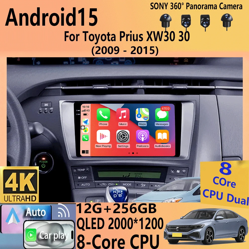 

Android 15 For Toyota Prius XW30 30 2009-2015 GPS Stereo Auto Head Unit QLED Navigation NO 2DIN Car Radio Multimedia Player DVD