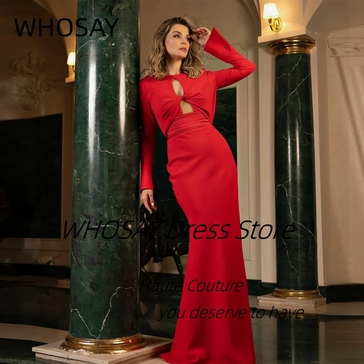 

WHOSAY Celebrity Women Evening Party Wear Long Sleeves Prom Dresses Keyholes Sexy Back Robe Des Marrige Birthday Banquet Gowns