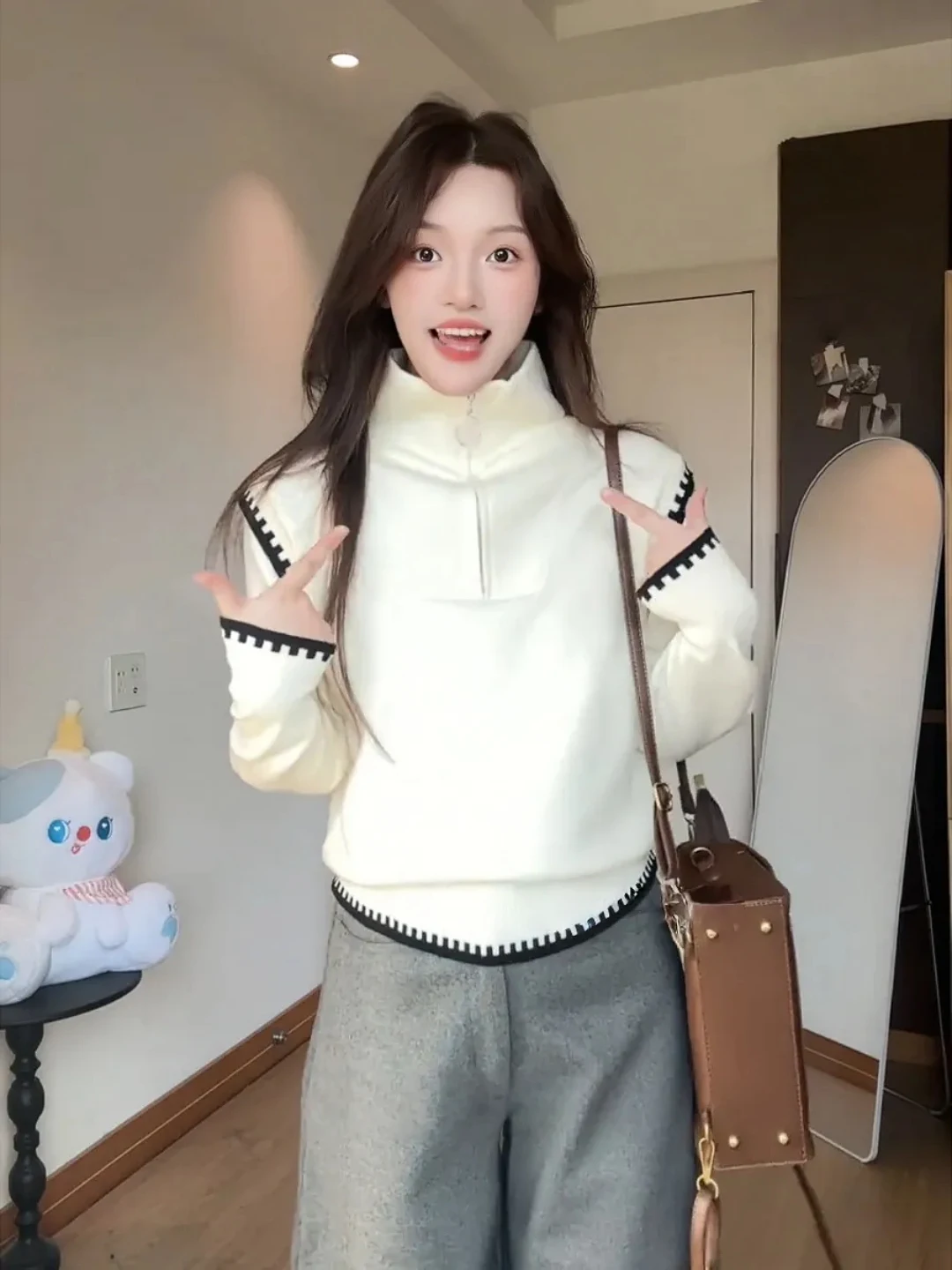 

Свободный женский вязаный свитер с высоким воротником, цветной блокированный дизайн, новинка зимы, удобный крой, корейский стиль, топ с длинными рукавами