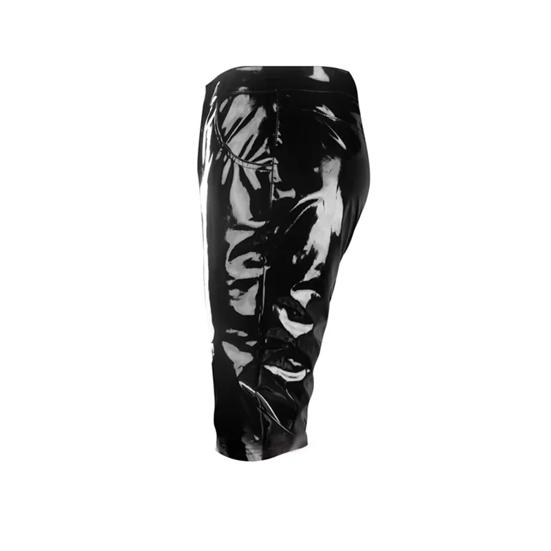 Men's Motorcycle Faux Leather Short Pants Summer Nightclub Wear PVC Cargo Shorts with Multi-Pockets for Party Clothing