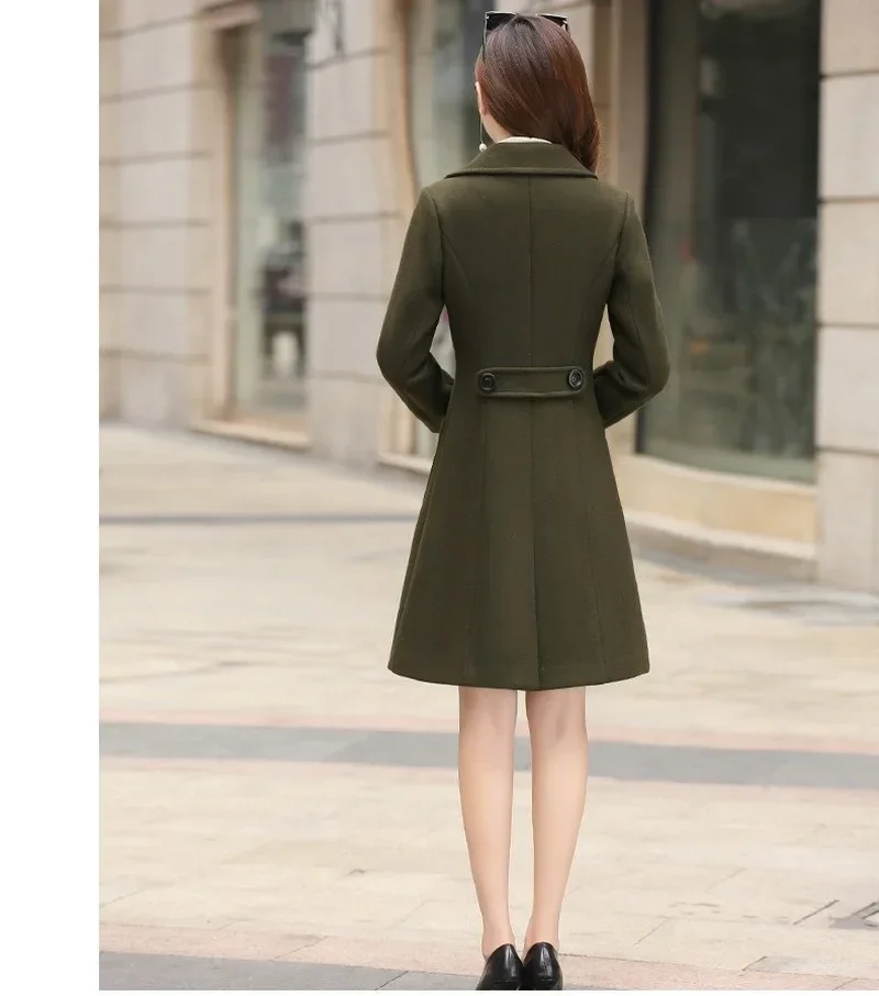 Women Woolen Coat Autumn Winter New Korean Slim Fit Mid-long Elegant Abrigos Mujer Invierno