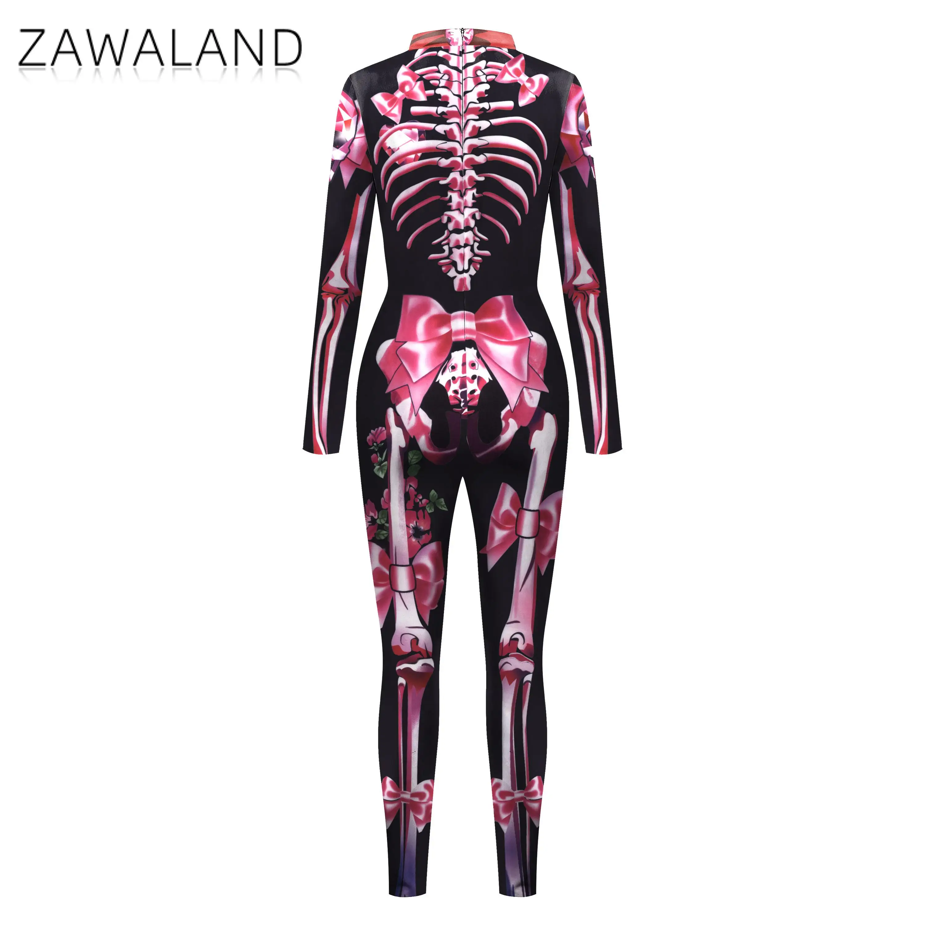 Zawaland Carnival Funny Skull Print Costume Cosplay tuta per le donne Halloween body Fancy Holiday Party Outfit abbigliamento