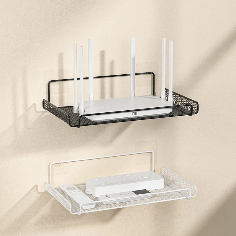 1pcs Router Shelf TV Set-Top Box Wall Mounted Hanging Metal Storage Shelf Non-Perforated Wireless Wifi Shelf Storage Holders