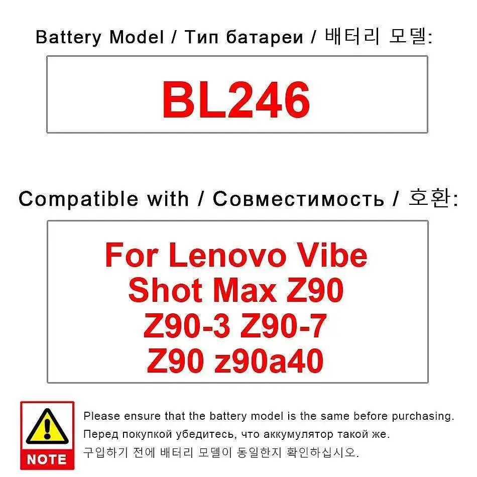 

Stable BL246 For Lenovo Vibe Shot Max Z90 Z90-3 Z90-7 Z90a40 2900Mah Mobile Phone Battery